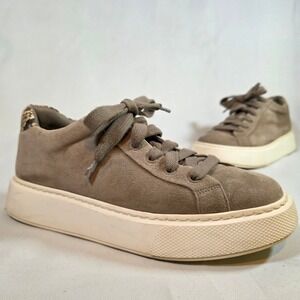 VINCE Rhea Womens 9 Gray Suede Platform Sneakers Snakeskin Neutral Minimalist